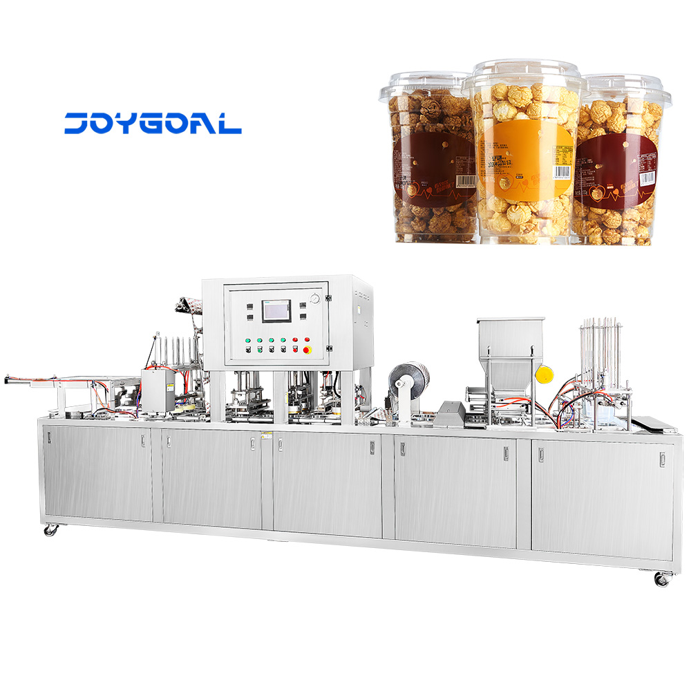 Commercial pneumatic popcorn jelly yogurt K cup filling sealing packing machine